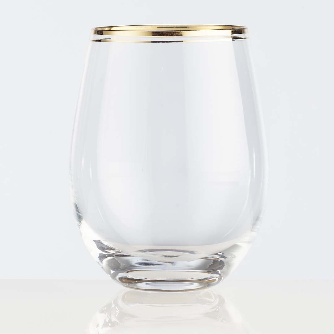 Stemless Wine Glass with Hammered Gold/Platinum Base