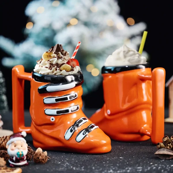 ski boot mug with a delicious hot chocolate.