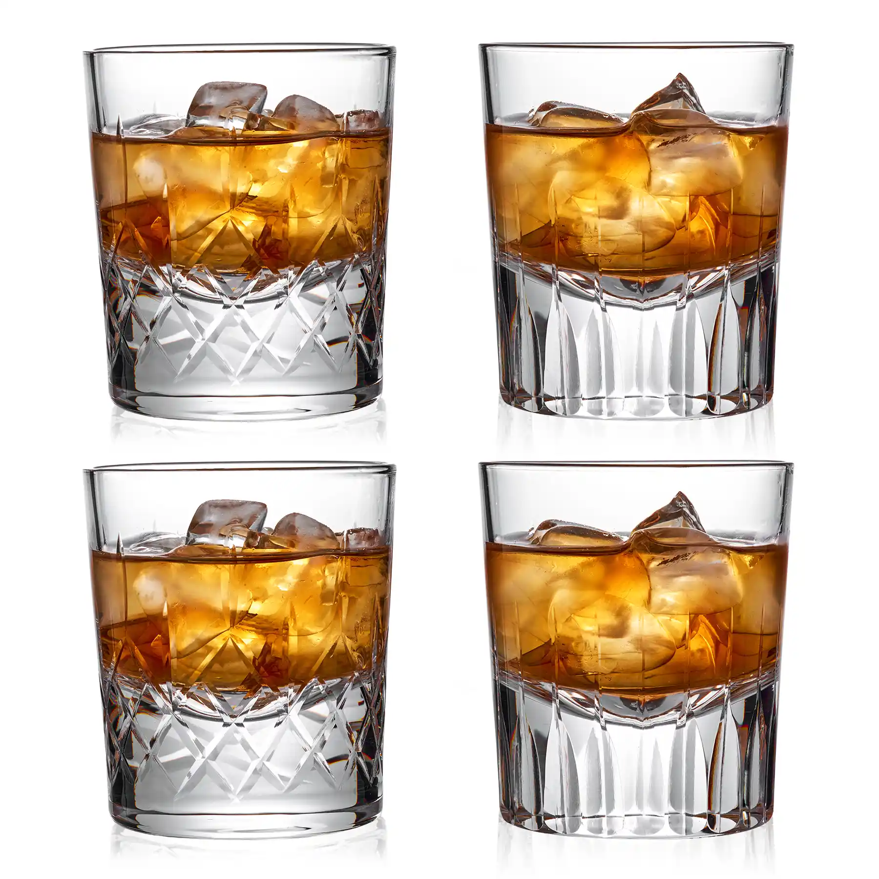 old fashioned 4 piece set with 2 diamond and 2 arrow hand cut bourbon cocktail glasses.